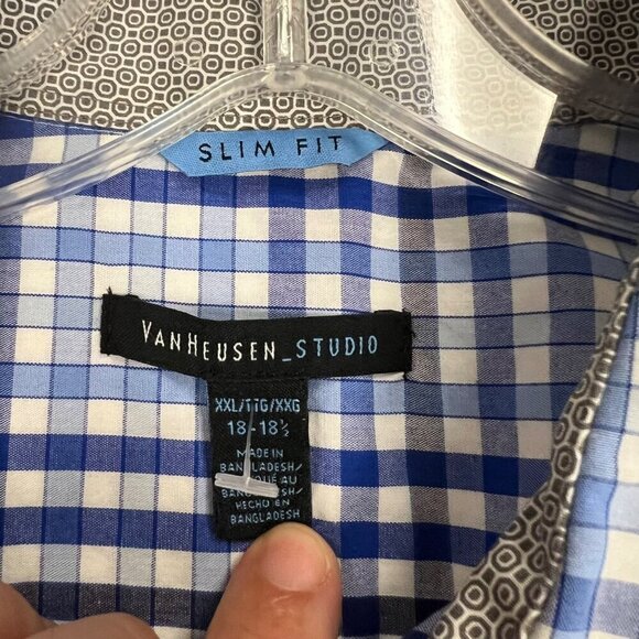Van Heusen Men's Button Up Checkered Shirt Blue/Multi Size 18-18 1/2 XXL - Picture 7 of 8